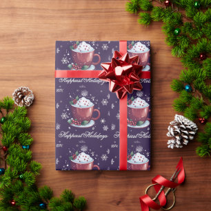 Papier Cadeau Tasse de chocolat chaud de Noël   Violet