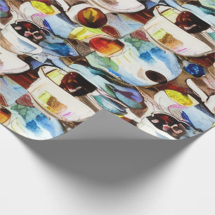 Papier Cadeau Tasses à café abstraites motif aquarelle