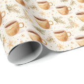 Papier Cadeau Tasses à café sur blanc cassé (Coin rond)