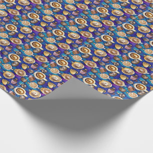 Papier Cadeau Tasses À Café Sur Motif D'Aquarelle Bleue