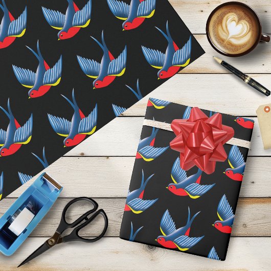 Papier Cadeau Tatouage bleu rouge avale