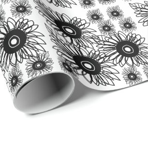 Papier Cadeau Tatouage Tournesol Floral Noir Blanc Tatouage Fleu