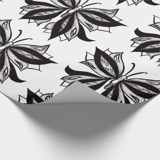 Papier Cadeau Tatouage Tribal Noir Et Blanc Papillon (Coin)