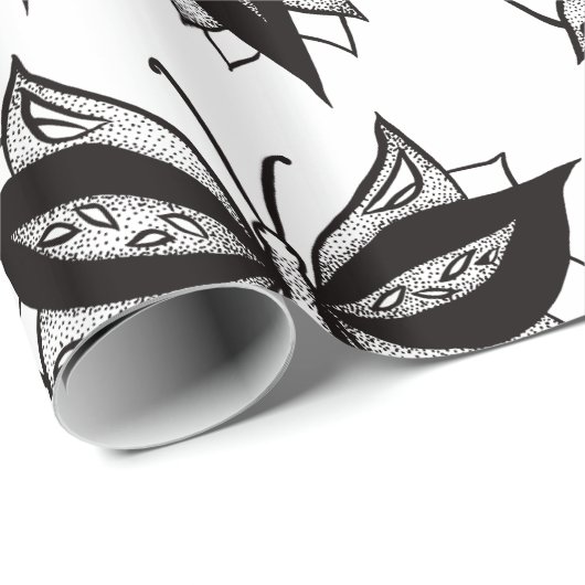Papier Cadeau Tatouage Tribal Noir Et Blanc Papillon (Coin rond)