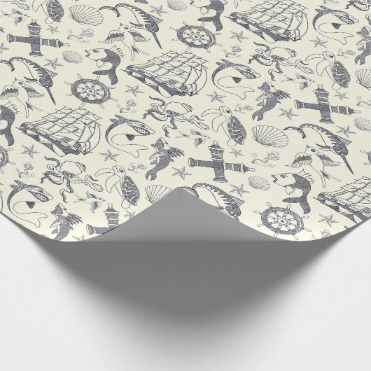 Papier Cadeau Tatouages Nautiques Ancien Voilier Motivés (Coin)