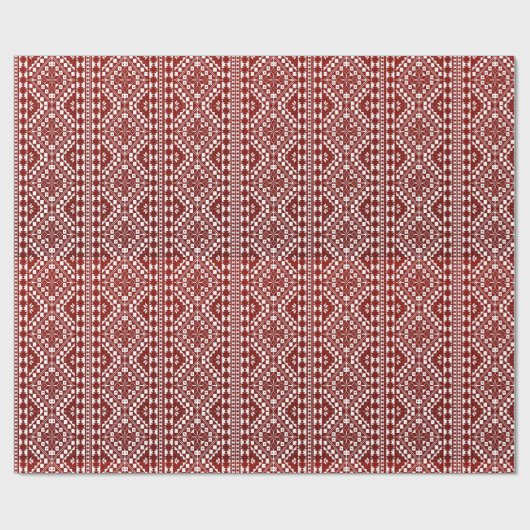 Papier Cadeau Tatreez Palestinien Imprimé En Papier Rouge (Plat)