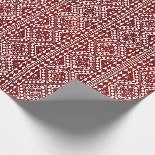 Papier Cadeau Tatreez Palestinien Imprimé En Papier Rouge (Coin)