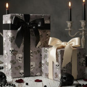 Papier Cadeau Taupe crânes gothiques et fleurs Roses