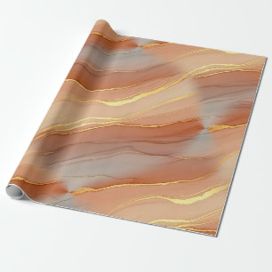 Papier Cadeau Taupe doux Marbre Orange Brûlé Or