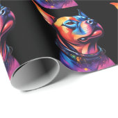 Papier Cadeau Taureau coloré Terrier Conception Cyberpunk, (Coin rond)