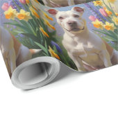 Papier Cadeau Taureau Terrier Fleurs de printemps de chien Peint (Coin rond)