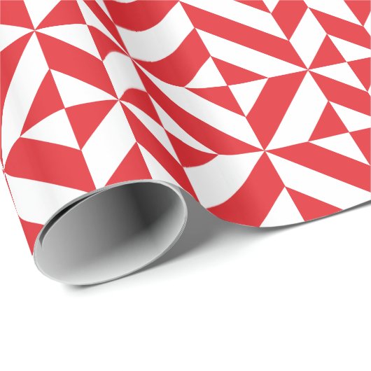 Papier Cadeau Tchry Red Geometric Deco Cube Pattern (Coin rond)