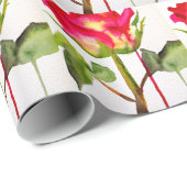 Papier Cadeau Tea hybride Rose aquarelle moderne fleurie art (Coin rond)