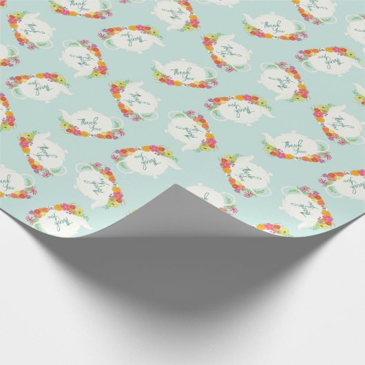 Papier Cadeau Tea Party Baby shower Merci de théière (Coin)