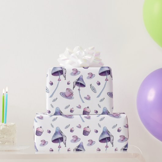 Papier Cadeau Tea party rose et bleu aquarelle (Cadeaux de fête)