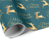 Papier Cadeau Teal and Gold Christmas Reindeers (Coin rond)