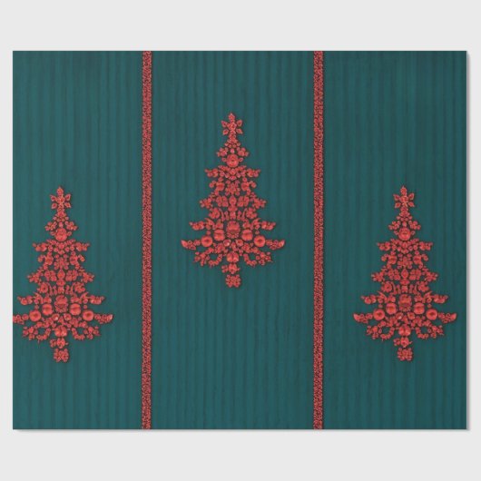 Papier Cadeau Teal and Red Crystal Christmas Trees (Plat)