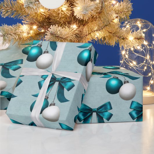 Papier Cadeau Teal and White Christmas Bauble Ornament (Vacances)