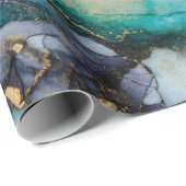 Papier Cadeau Teal Black Gold Alcohol Ink Fluid Artabstract,art, (Coin rond)