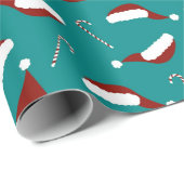 Papier Cadeau Teal Blue Red Santa Hat Candy Cane Wrapping Paper (Coin rond)