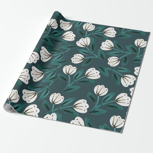 Papier Cadeau Teal et blanc floral (Déroulé)
