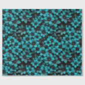 Papier Cadeau Teal Floral Wrapping Paper on Black (Plat)