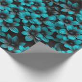 Papier Cadeau Teal Floral Wrapping Paper on Black (Coin)