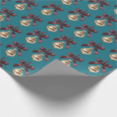 Papier Cadeau Teal Green Burgundy Bow Gold Ornament Christmas (Coin)