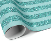 Papier Cadeau Teal Green Glitter Style Horizontal Stripes (Coin rond)