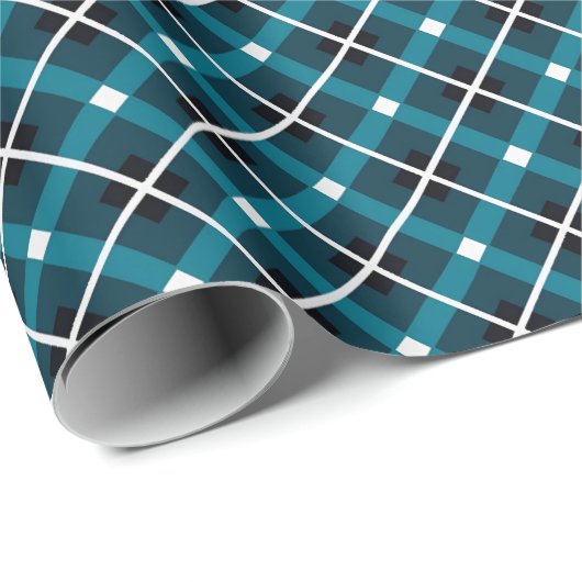 Papier Cadeau Teal & Navy Geometric Grid Pattern (Coin rond)