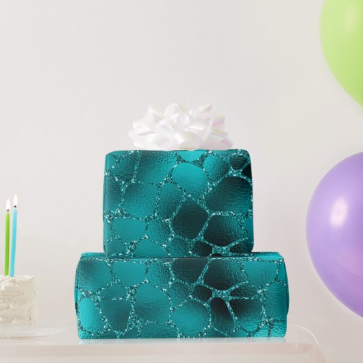 Papier Cadeau Teal ombre Glam Glitter Giraffe Spots (Cadeaux de fête)