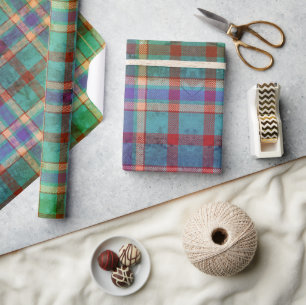 Papier Cadeau Teal, Rouille & Émeraude Écossais