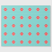 Papier Cadeau Teal White Chevron Coral Quatrefoil 3 monogram (Plat)