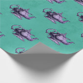 Papier Cadeau Teapots violets sur le Turquoise (Coin)