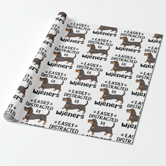 Papier Cadeau Teckel facilement distrait par les saucisses (Déroulé)