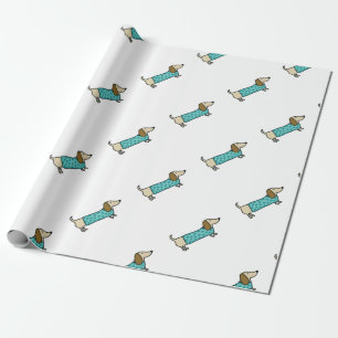 Papier Cadeau Teckel mignon dans le bleu en bon état