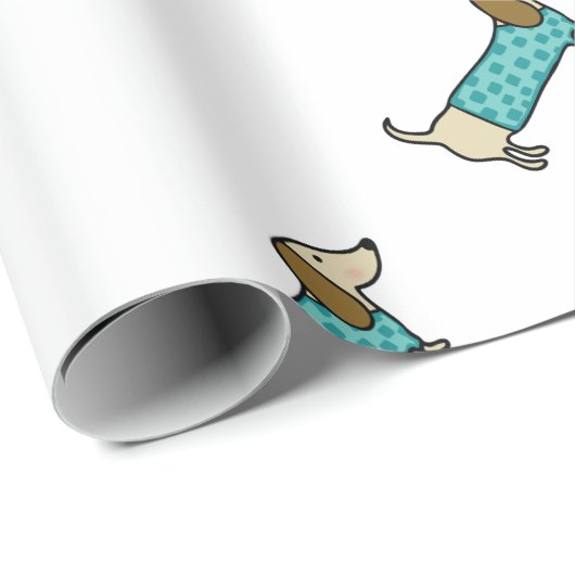 Papier Cadeau Teckel mignon dans le bleu en bon état (Coin rond)