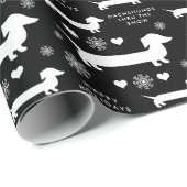 Papier Cadeau Teckels dans la neige avec Noël de coeurs (Coin rond)