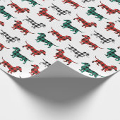 Papier Cadeau Teckels rouges et verts de flanelle de Noël (Coin)