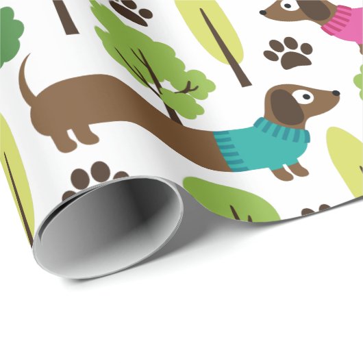 Papier Cadeau Teckels sur une promenade en parc (Coin rond)