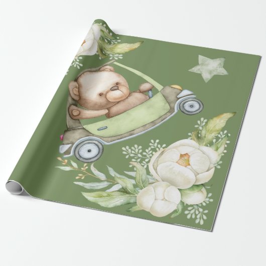 Papier Cadeau Teddy Bear Baby Bear Baby shower Collectif Wrappi (Déroulé)
