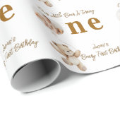 Papier Cadeau Teddy Bear First Birthday Wrapping Paper (Coin rond)