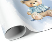 Papier Cadeau Teddy Bear Policeman Baby shower garçon (Coin rond)