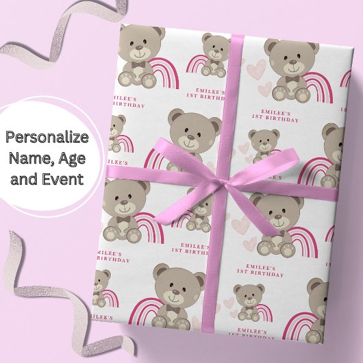 Papier Cadeau TEDDY BEAR rose Anniversaire papier enveloppant ro
