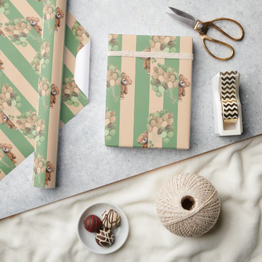 Papier Cadeau Teddy Bear Thème Vert et papier d'enveloppement Br (Artisanat)