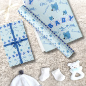 Papier Cadeau Teddy Bear With Blue Text Baby Shower