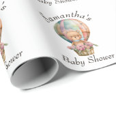 Papier Cadeau Teddy Boy Foral Hot Air Balloon Baby shower (Coin rond)