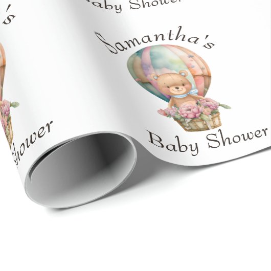 Papier Cadeau Teddy Boy Foral Hot Air Balloon Baby shower (Coin rond)