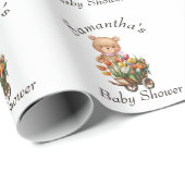 Papier Cadeau Teddy Foral Girl Baby shower rustique (Coin rond)