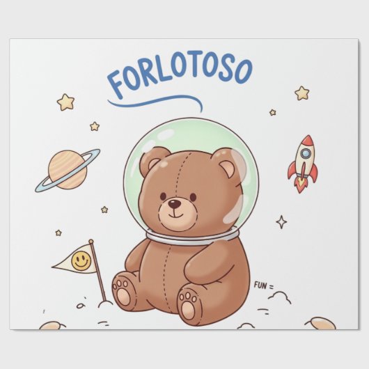 Papier Cadeau Teddy l'explorateur de l'espace (Plat)